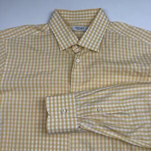 Taccaliti Shirt Mens Large Yellow White Gingham Check Button Down Italy Cotton